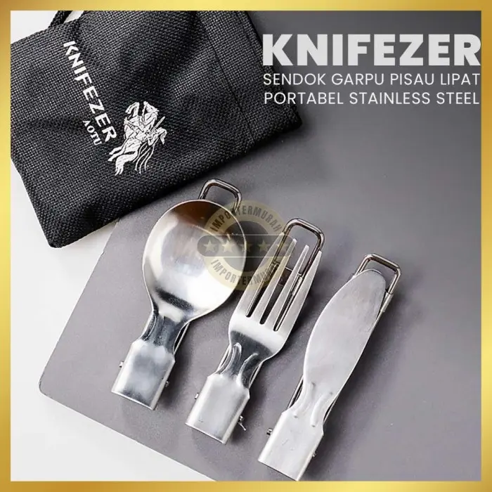 Set Alat Makan Sendok Garpu Pisau Lipat Portable Cutlery