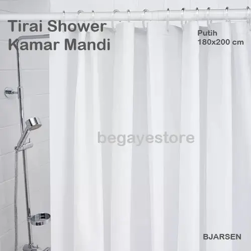 BJARSEN Tirai Shower Kamar Mandi Putih 180x200 cm Bahan PEVA Tahan Air Dapat Dipotong Sesuai Kebutuhan