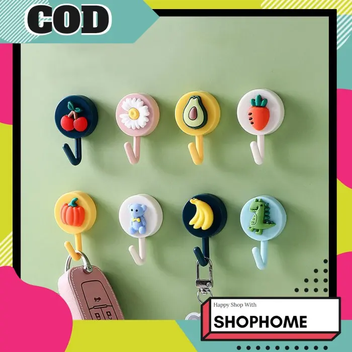 SHOPHOME Gantungan Dinding Tembok Tempel Karakter Bebas Paku Serbaguna Hook Cantolan Baju Kunci Plastik 5Cm x 29Cm Praktis COD untuk Hiasan Kamar
