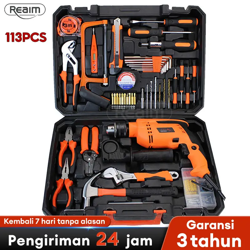 Hand Toolset / Tool Kit Set / Toolbox Cordless Drill Set / Toolkit 113