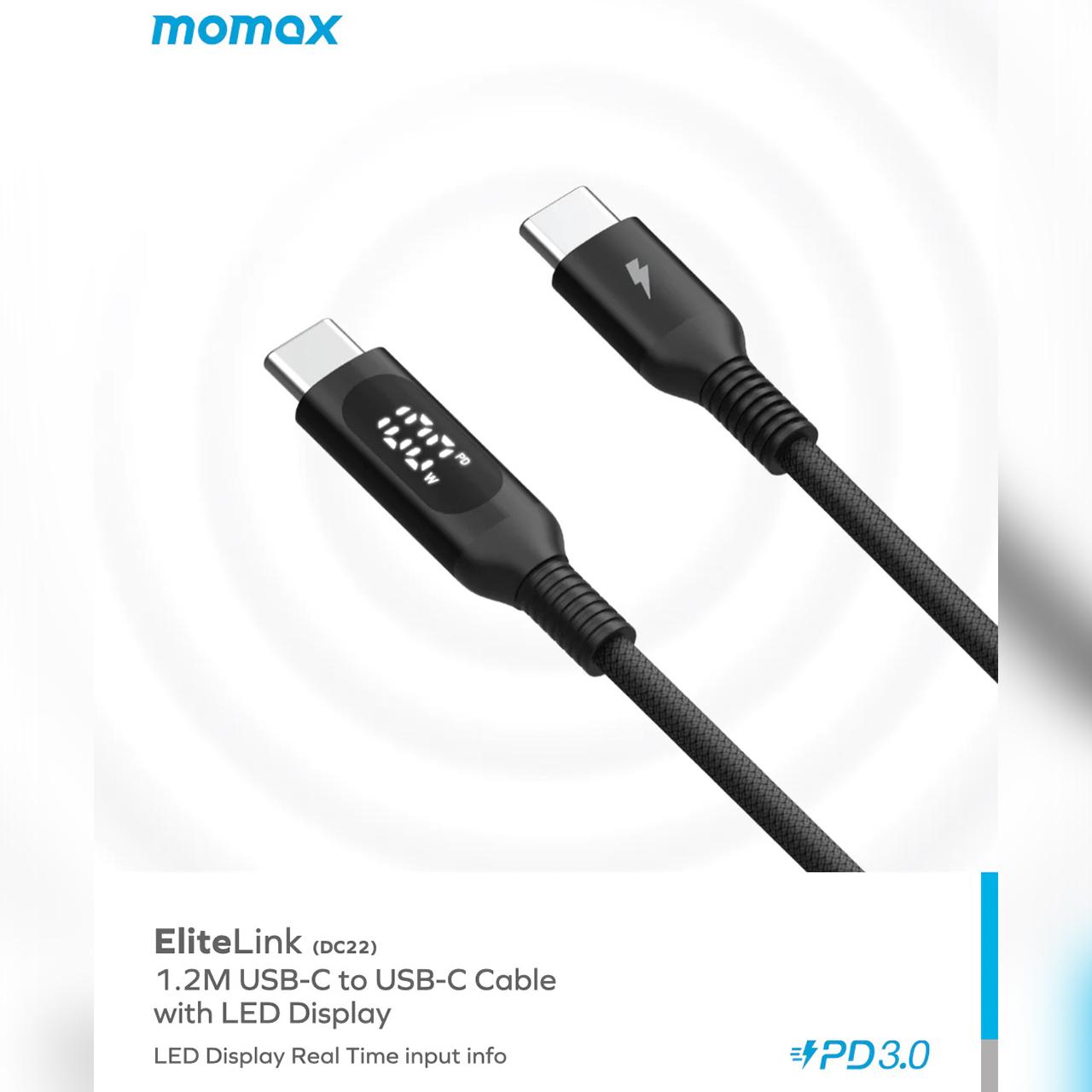 Cable Data USB Type C to C Momax Braided 100W PD QC LED Fast Charging