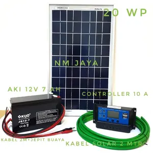 PAKET HEMAT SOLAR PANEL SURYA 20WP, CONTROLLER 10 A & AKI 12 V 7 AH
