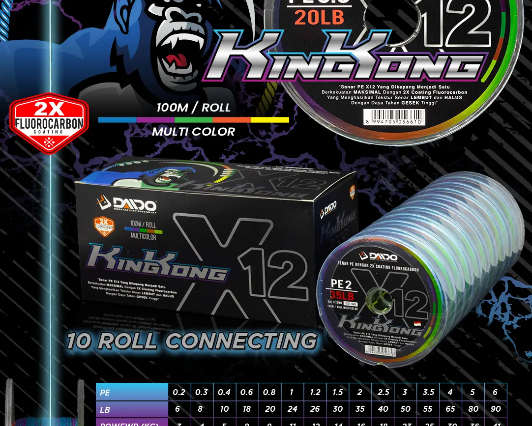 SENAR DAIDO KINGKONG X12 MULTI COLOUR PE 0.2 SAMPAI PE 6 100M