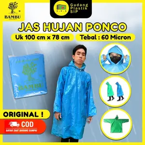 BAMBU Jas Hujan Ponco Lengan Plastik Bambu LDPE Tebal 60 Micron Uk 100 cm x 78 cm Original COD Gudang Plastik SIP Model Poncho Praktis untuk Pria dan Wanita Dewasa - Motorcycle