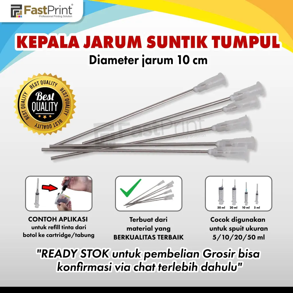 "; Kepala Jarum Suntik Tumpul Kepala Spuit 10CM