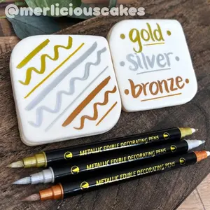 Gold Silver Bronze Metallic Edible Pen Set Cookie Couture Dual Tips