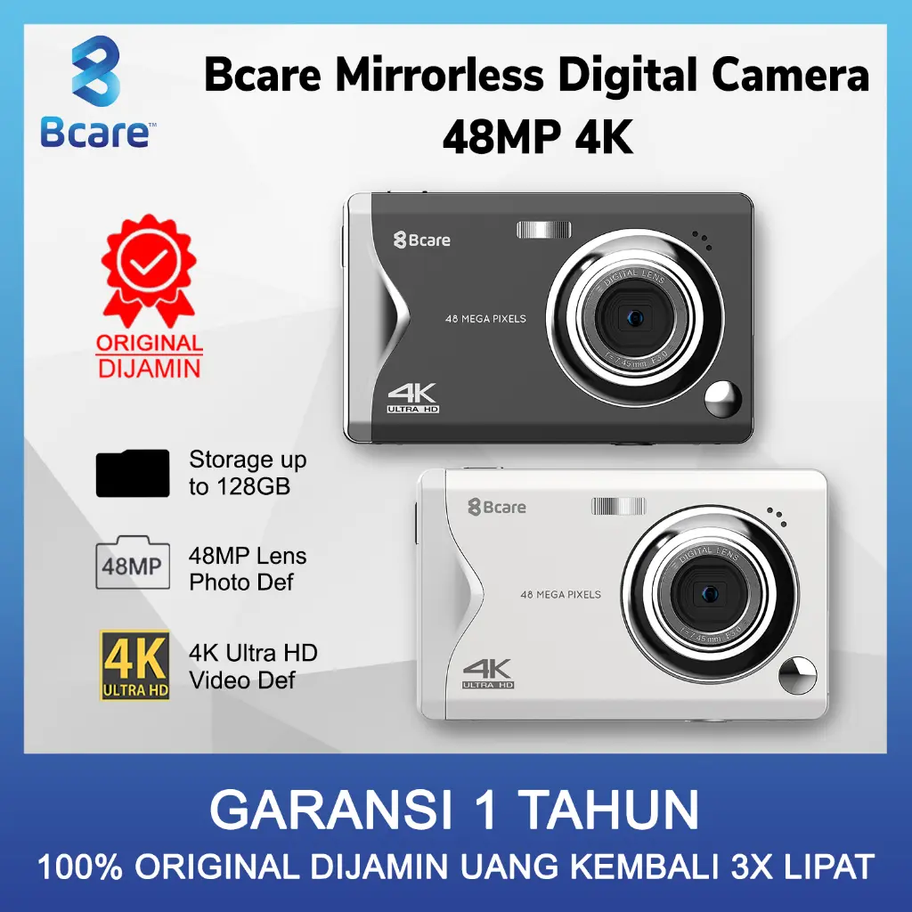 New! Bcare Mirrorless Digital Camera 48Mp Original Pocket Kamera