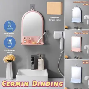 Cermin Rak Dinding Tempel Serbaguna Rak Make Up Serbaguna Cermin Kaca