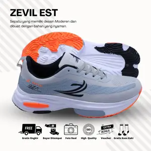 Sepatu Running ZEVIL Olahraga Pria Wanita UNISEX Abu Oren, Sepatu Snea
