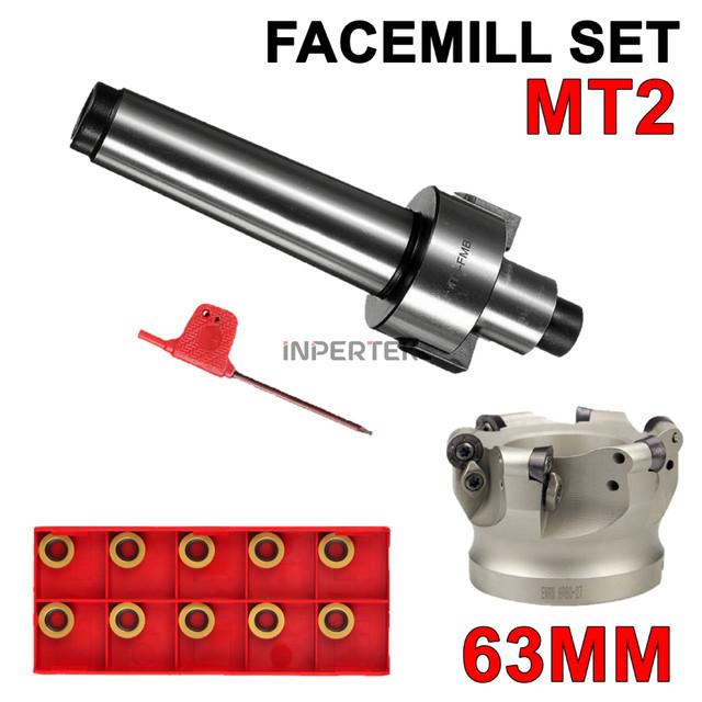 Paket Arbor Set MT2 FMB22 Facemill 63mm Insert RPMW Taper EMR Milling — Varian INSERT , Type — foto asli 1