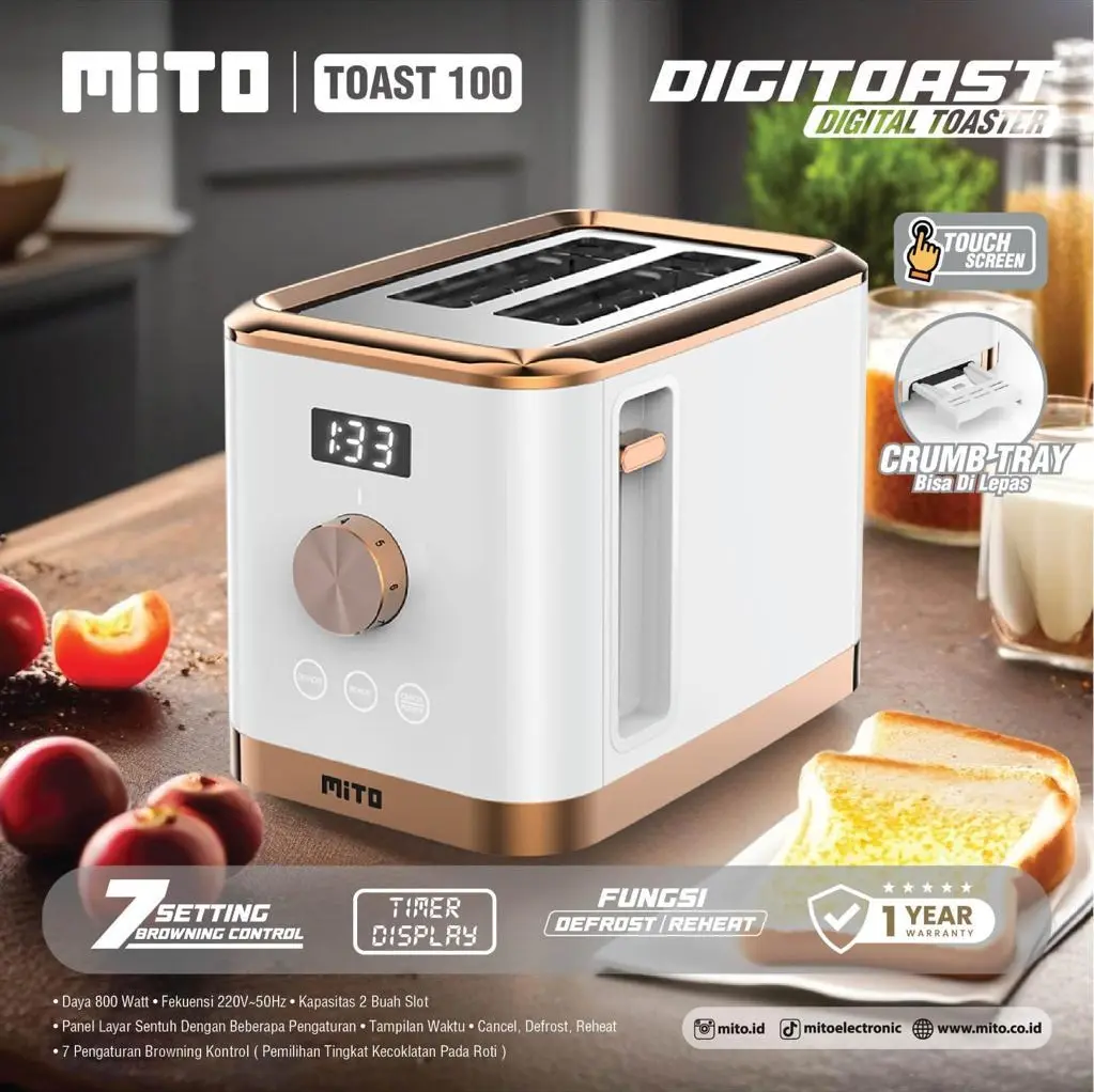 MITO Toast 100 Digital Toaster Pemanggang Roti Elektrik Mito Digi Toas