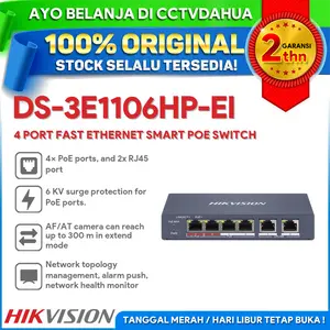 HIKVISION DS-3E1106HP-EI 4 PORT FAST ETHERNET SMART POE SWITCH RESMI
