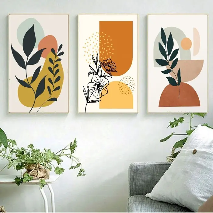 hiasan dinding abstrak desain minimalis gambar tanaman dekorasi kayu 0