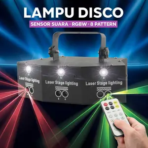Lampu Proyektor Disco Sensor Suara RGBW 240V 25W 8 Pattern