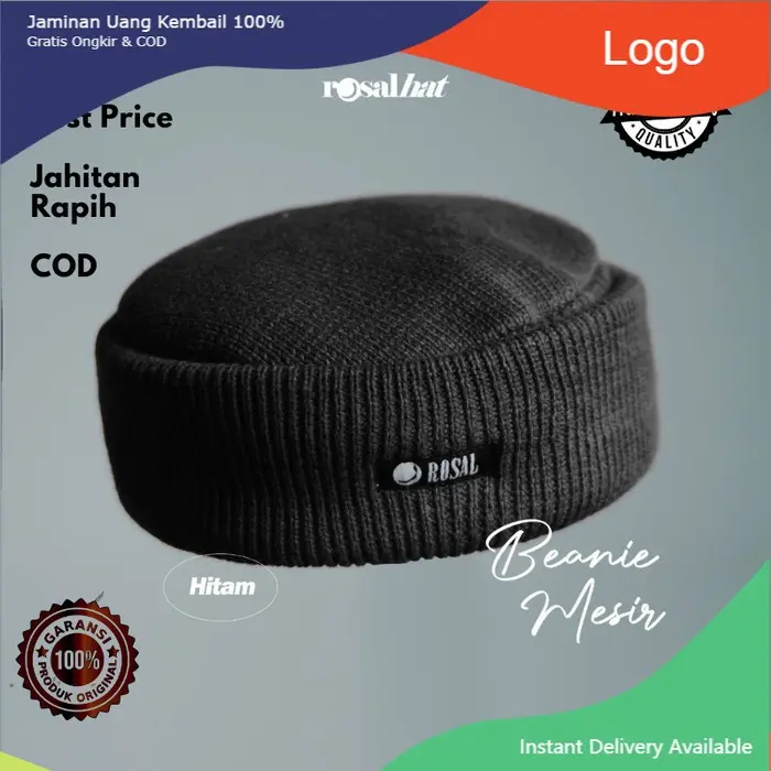 Beanie Mesir ROSAL - Peci Lipat Pria Muslim Rosalhat Original - Hitam