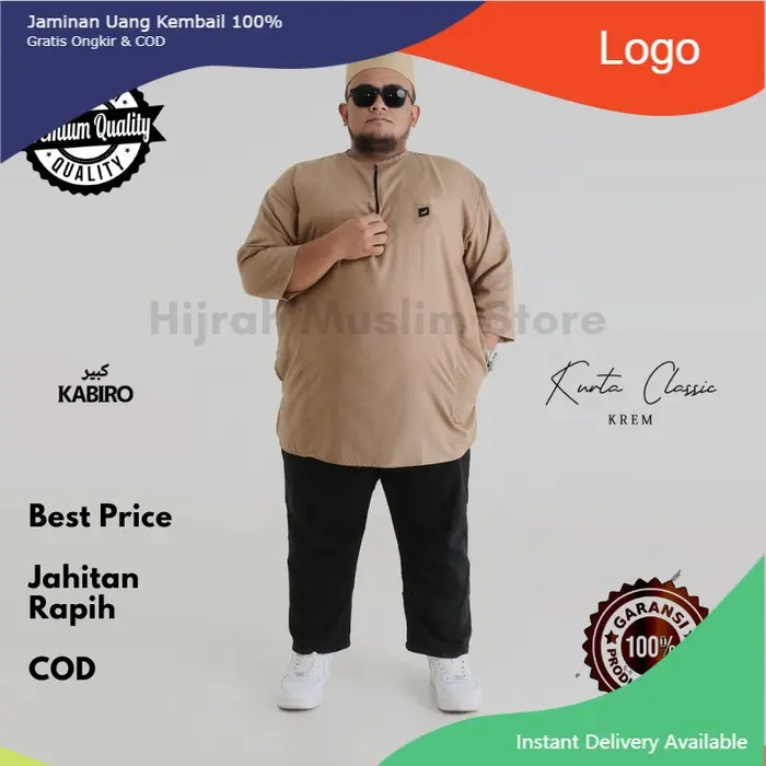 Baju Atasan Muslim Pria Rosal 4XL 5XL 6XL Big Size - krem, 4xl