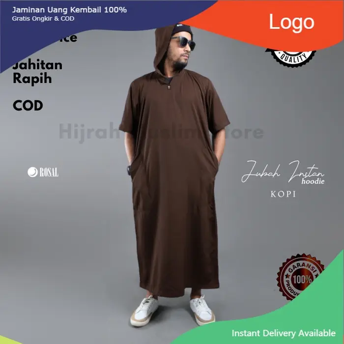 ROSAL Jubah Gamis Sholat Instan - Jubah Gamis Travel Pria  - KOPI, XXL