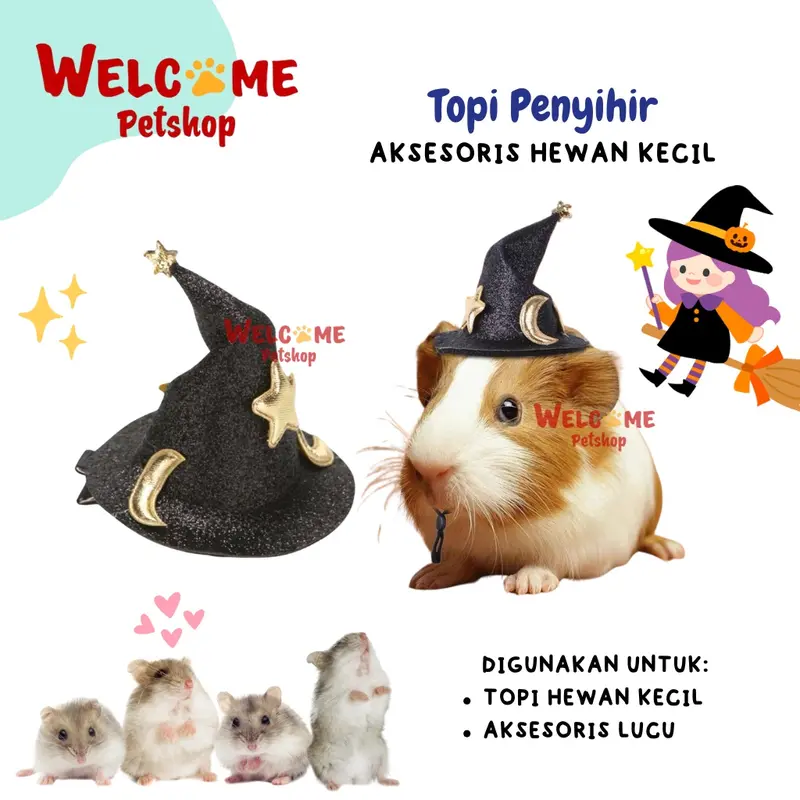 Topi Penyihir Aksesoris Hewan Kecil Hamster Sugar Glider Marmut Lucu 0