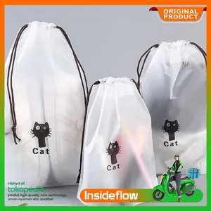 Tas Serut Plastik Travel Pouch Organizer Bag Kantong Transparan Tali