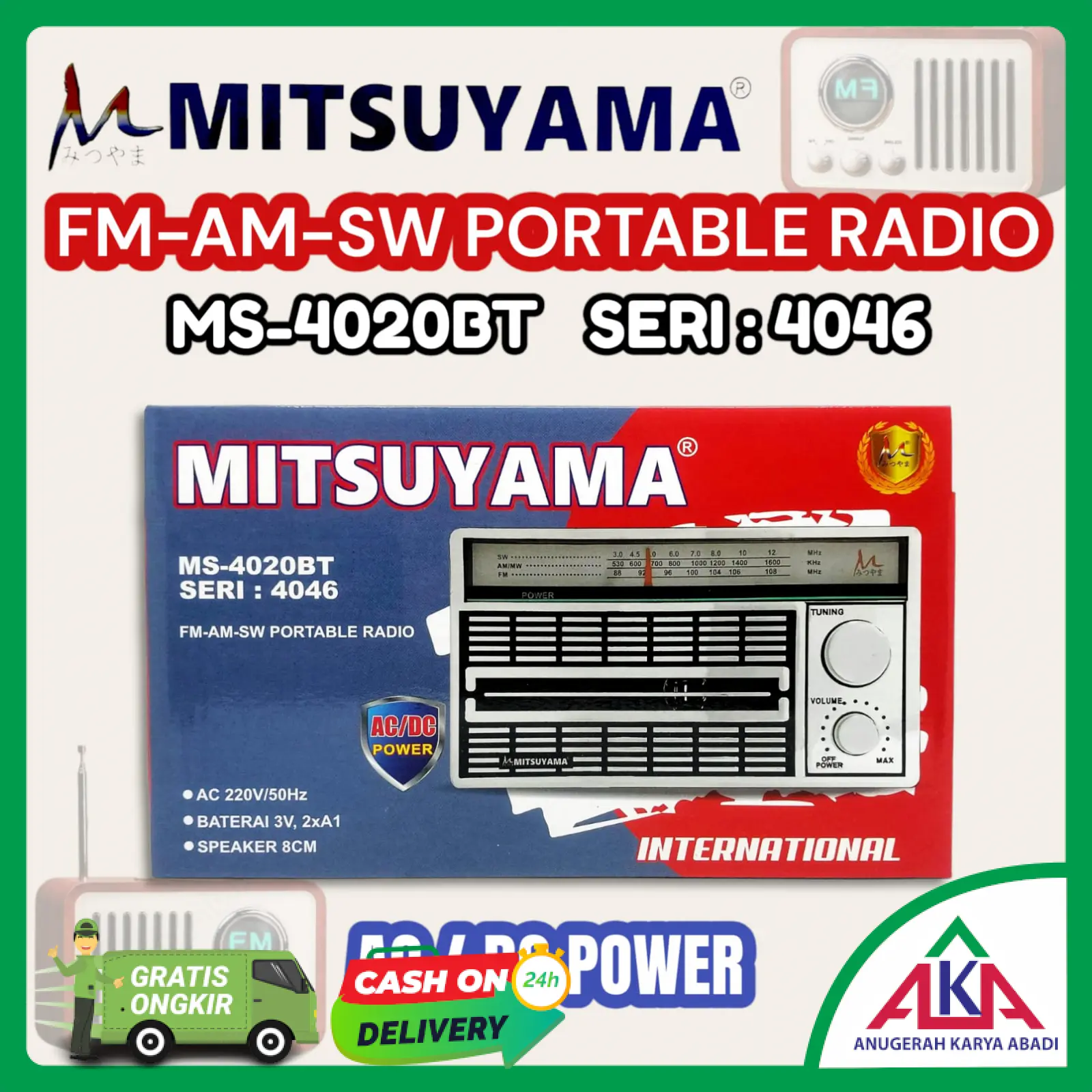 Radio Portable FM/AM/SW MITSUYAMA MS-4020BT Seri 4046 Classic