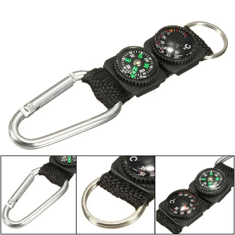 Carabiner Mini Buckle Gantungan Kunci Keychain 3in1 Kompas Termometer 3