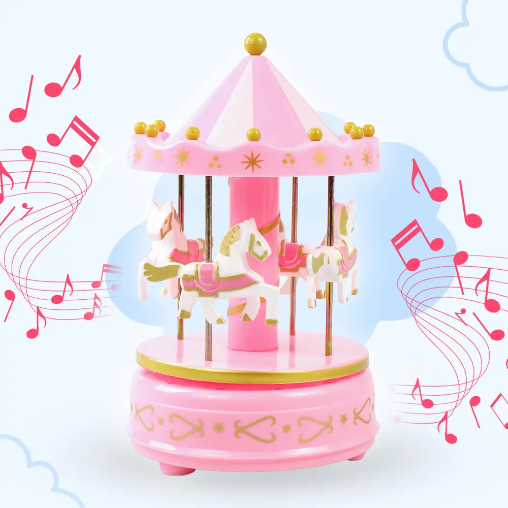 Kotak Musik Merry Go Round Musical Box Carousel - Pink