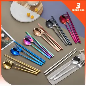 Alat Makan Set Korea Stainless Steel / Sendok Garpu Sumpit Korea
