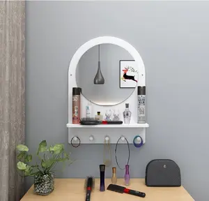 Meja Rak cermin dinding bulat 5 hook hanger gantung kamar mandi rias