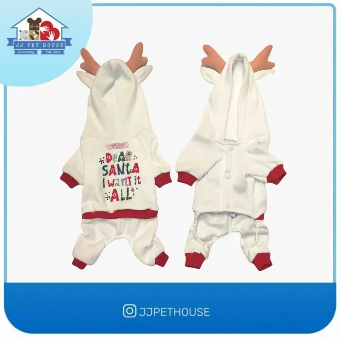 BAJU ANJING KUCING HAVANA JACKET CHRISTMAS WHITE SANTA SIZE S