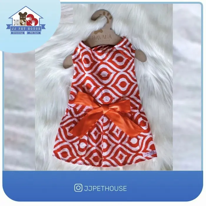 BAJU ANJING KUCING DRESS HAVANA 029 PATTERN ORANGE SIZE XXL