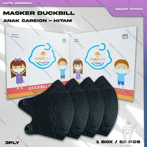 Masker Anak Duckbill Careion 50Pcs Hitam Black Surgical Mask Duckbil