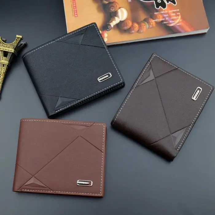 Dompet Pria Lipat Men Fashion Letter Wallet Kulit 11x9x1cm 2 Sekat Uang Kertas 1 Tempat Foto 3 Tempat Kartu Desain Elegan Praktis