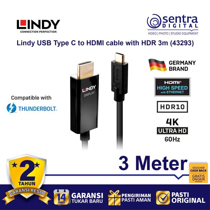 Gambar LINDY Type C Thunderbolt to HDMI 4K Adapter Cable ( 43293 ) dari Sentra Digital Kota Surabaya Tokopedia