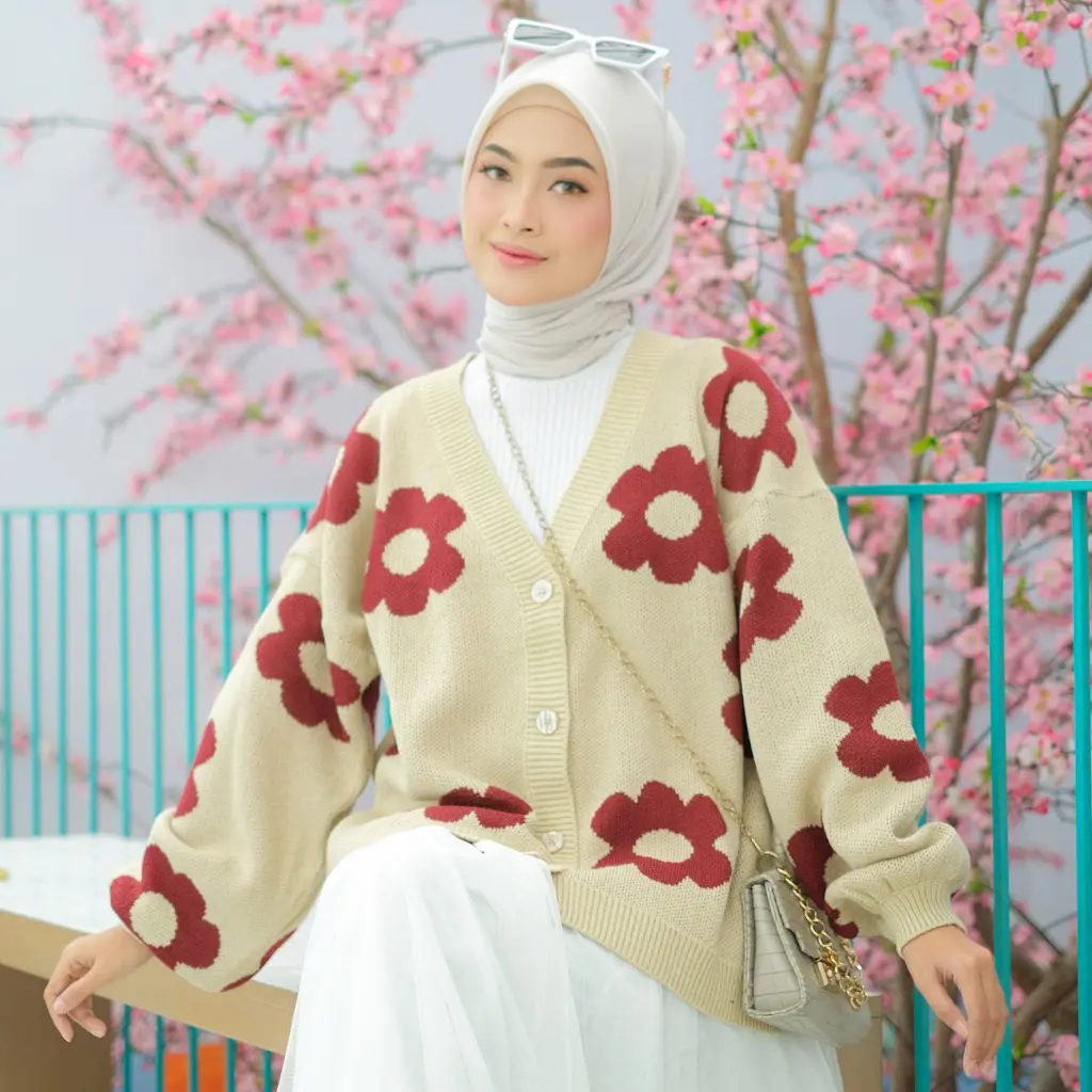 Cardigan Kardigan Rajut Wanita Alma Flowers Oversize Premium Knit