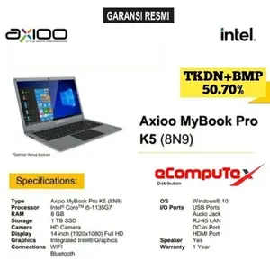 LAPTOP AXIOO MYBOOK PRO K5 (8N9) i5 8GB 1TB 14"FHD IPS TKDN RESMI