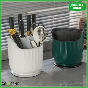 Tempat Pisau Dapur Rak Organizer Penyimpanan Sendok Sumpit Rotasi 360