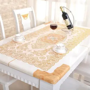 Taplak Meja Ruang Tamu PVC Cover Meja Table Besar Cantik Part 2(40x84) Dekorasi Gold