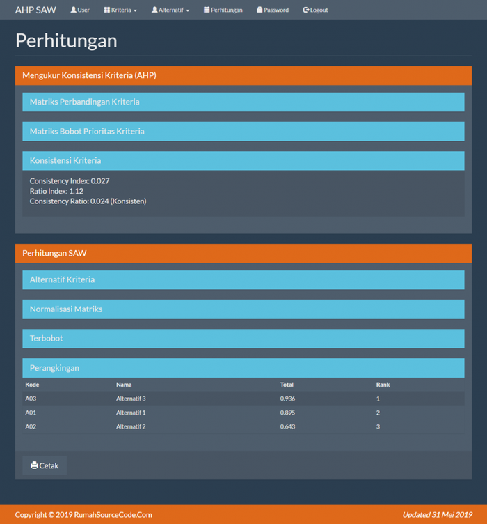 Gambar Source Code SPK Metode AHP SAW PHP dari Rumah Source Code Kota Denpasar Tokopedia