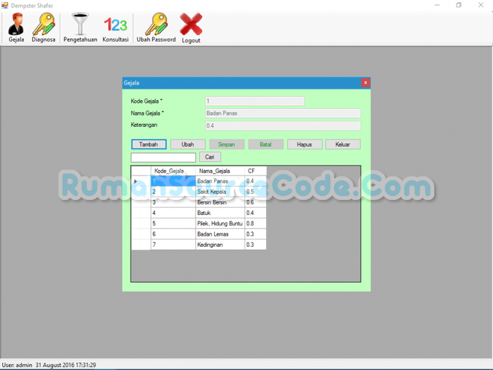 Gambar Source Code Sistem Pakar Metode Dempster Shafer VB.Net dari Rumah Source Code Kota Denpasar Tokopedia