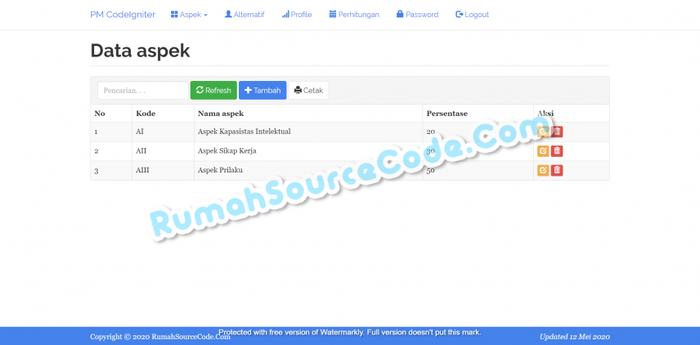 Gambar Source Code SPK Metode Profile Matching CodeIgniter dari Rumah Source Code Kota Denpasar Tokopedia
