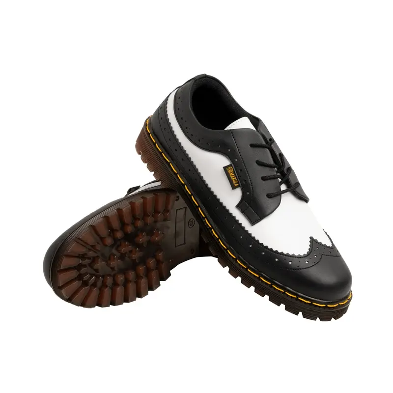 HASRA - Sepatu Kulit Boots Wingtip Hitam Putih Namakula 2