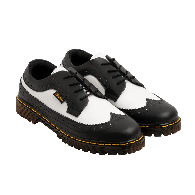 HASRA - Sepatu Kulit Boots Wingtip Hitam Putih Namakula 0