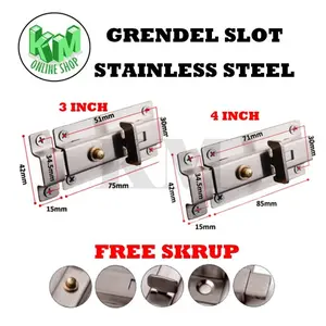 Grendel Pintu Stainless / Slot Jendela Otomatis 3" 4" / Grendel Slot Pintu Jendela Silver