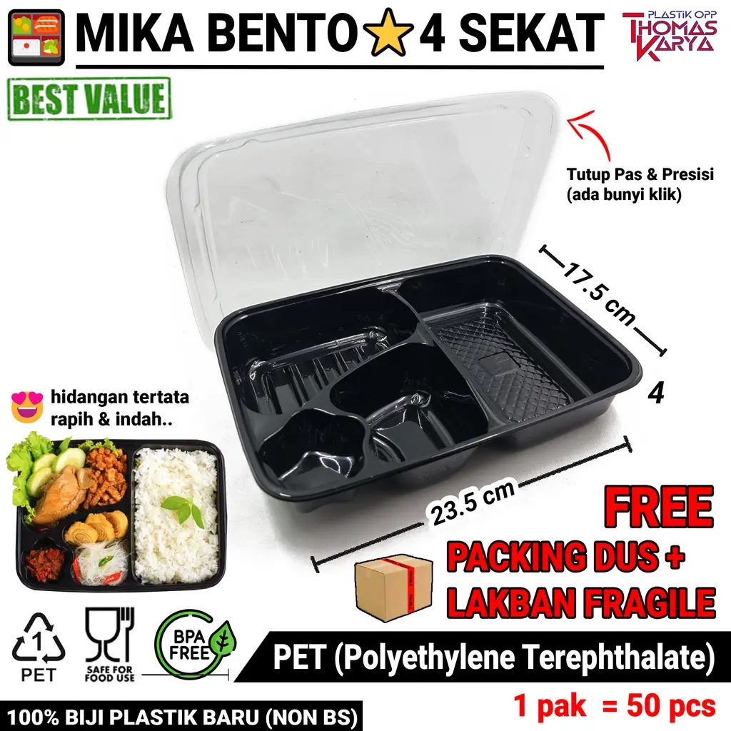 Mika Bento Sekat 4 + Tutup Tray Box Kotak Makan Nasi Bintang