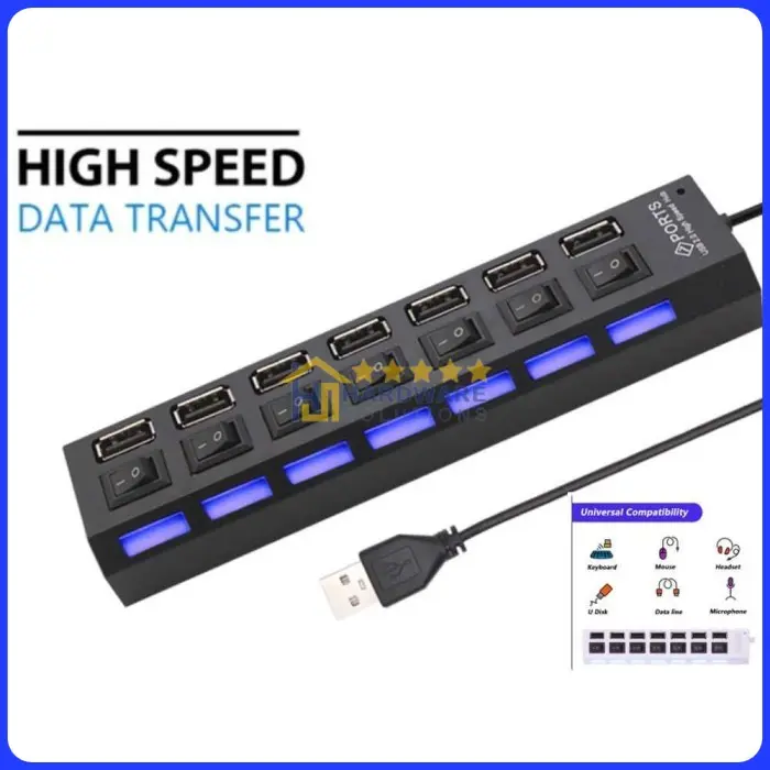 USB Hub 2.0 7 Port dengan Tombol On Off - U911 0