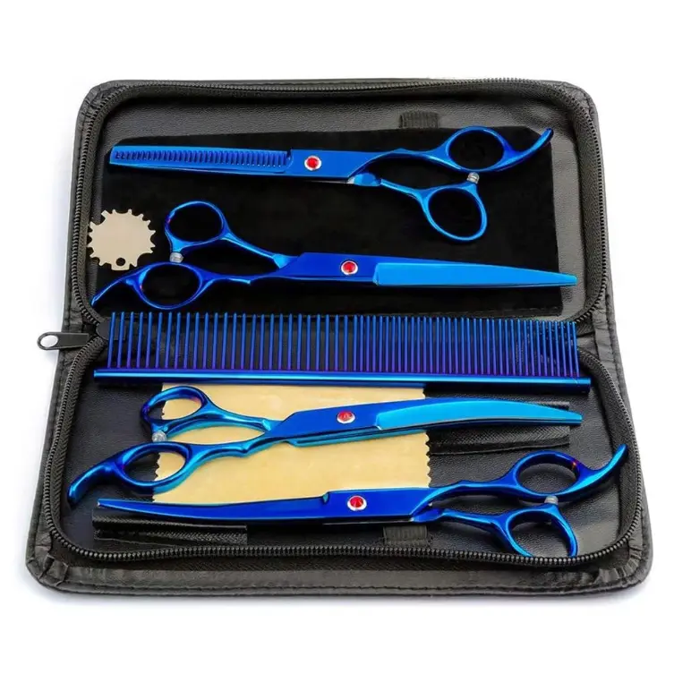 Set Gunting Grooming Perawatan Bulu Anjing 7 Inch 7 in 1 - 4CR Stainless Steel dengan Kontrol Presisi & Pegangan Ergonomis untuk Berbagai Jenis Bulu