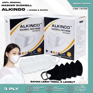 Masker Duckbill ALKINDO Hitam 3ply Mask Medis Izin KEMENKES 1Box 50Pcs