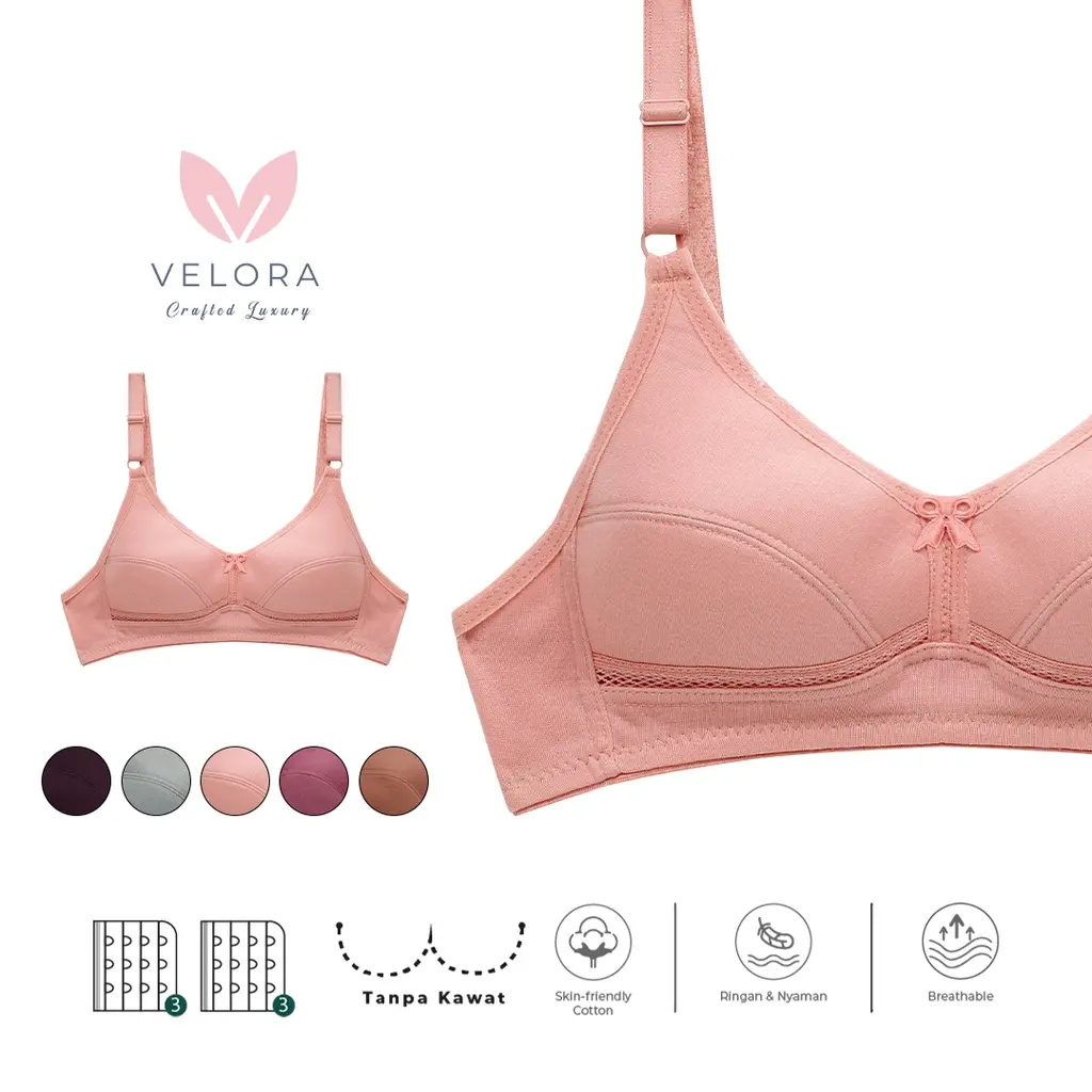 Velora - Bra Basic Tanpa Kawat Busa Super Soft Nyaman | Size 70A-95B