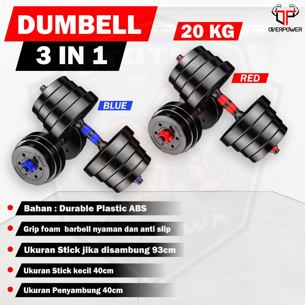 Dumbell Barbell Set 3 In 1 20Kg | Dumbel Barbel | Alat Fitness Terbaru