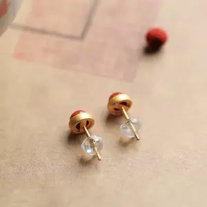 Anting-Anting Emas Wanita Batu Akik Merah Selatan Baru Perasaan